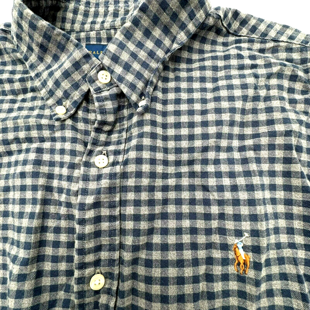 RALPH LAUREN | Mens XL Oxford Polo Blue Check Plaid Flannel Button Up Shirt Pony